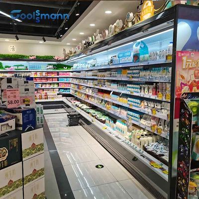 LED Open Showcase Máy làm lạnh Siêu thị Rau quả Tủ trưng bày rèm cửa